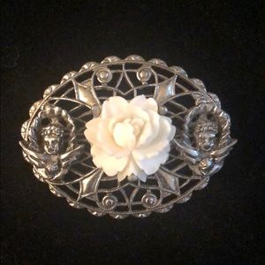 Vintage White Rose Brooch